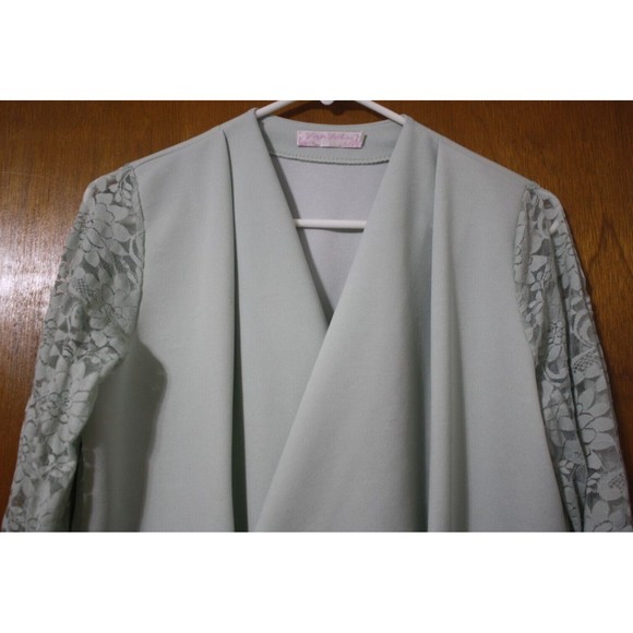 Women's Yingxi Jacket Blouse Sz L Mint Green Lace LS Zipper Detail Unique GUC - Picture 3 of 7